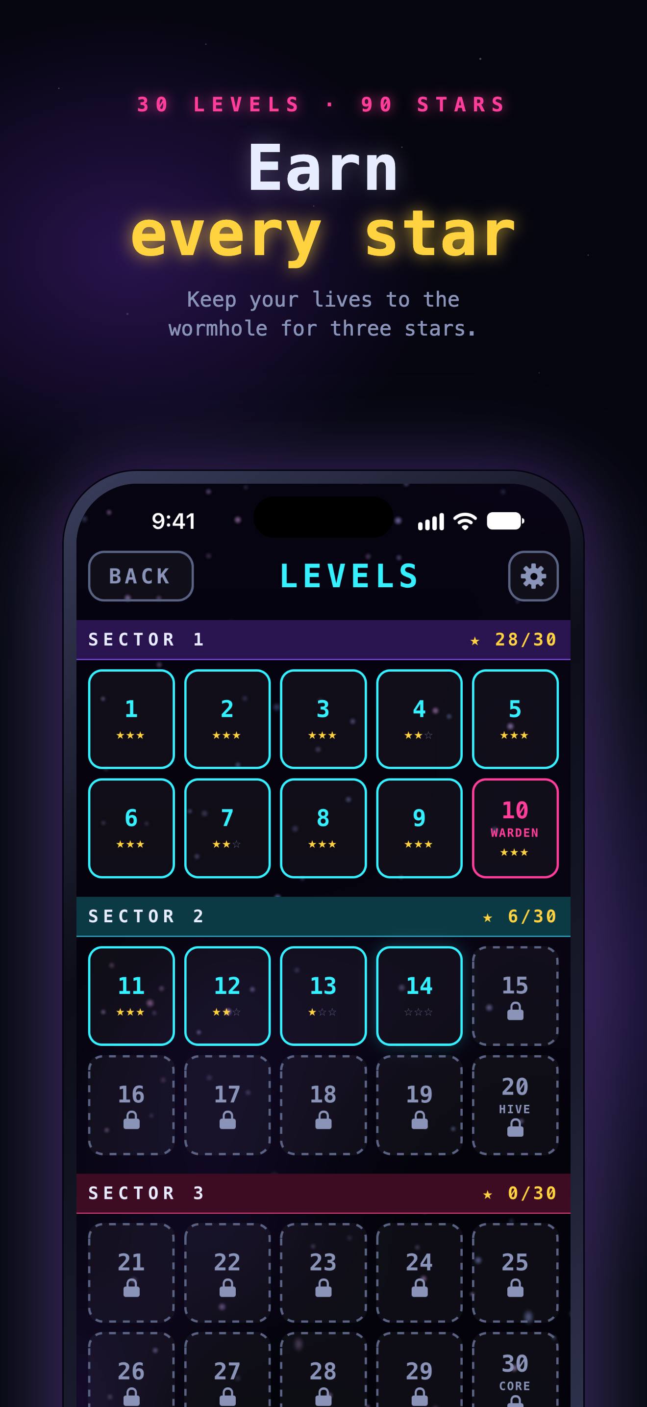 Level select with stars for each level